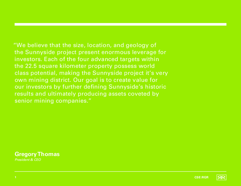 Sunnyside Project – Regal Resources Inc – slide 2
