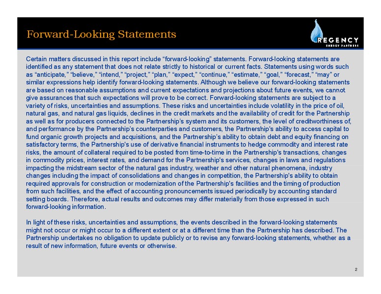 Q4 2011 EARNINGS CALL – Regency Energy Partners Lp – slide 2
