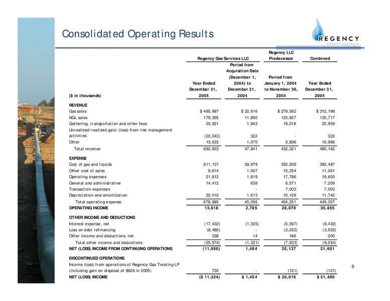 2005 YEAR END EARNINGS RELEASE – Regency Energy Partners Lp – slide 5