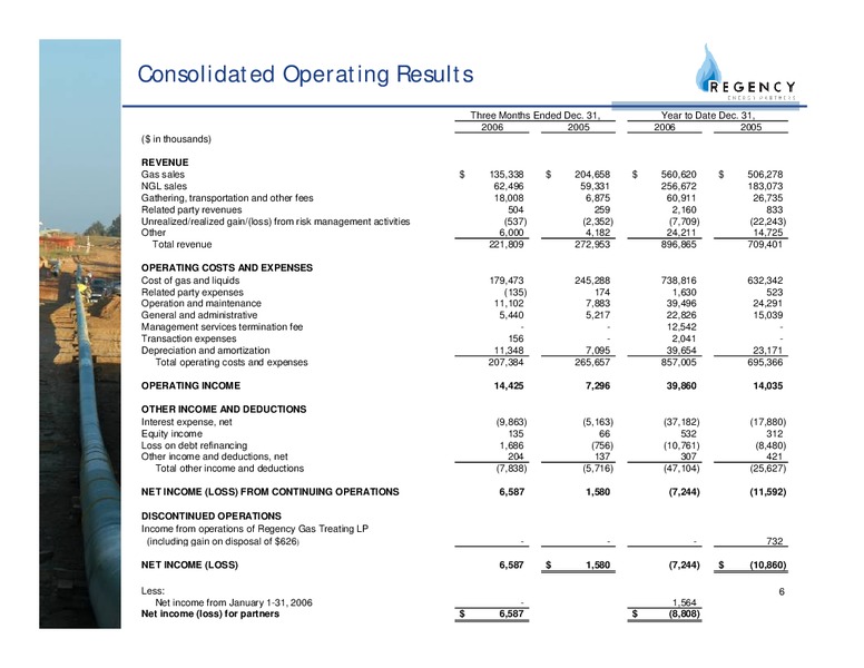 Q4 2006 EARNINGSCALL – Regency Energy Partners Lp – slide 6
