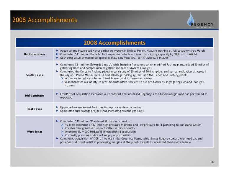 MARCH 2009 INVESTOR DAY PRESENTATION – Regency Energy Partners Lp – slide 43