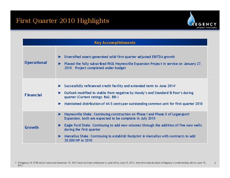 Q1 EARNINGS CALL – Regency Energy Partners Lp – slide 2
