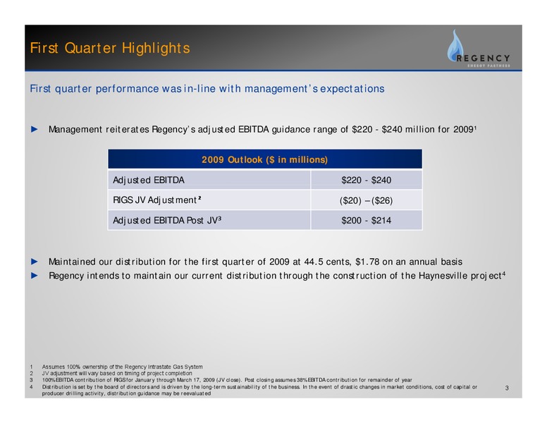 FIRST QUARTER EARNINGS RELEASE – Regency Energy Partners Lp – slide 2