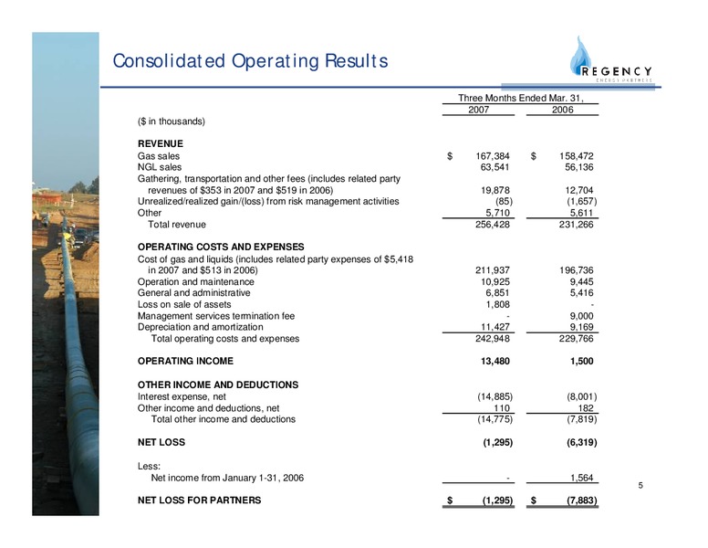 Q1 2007 EARNINGS CALL – Regency Energy Partners Lp – slide 5