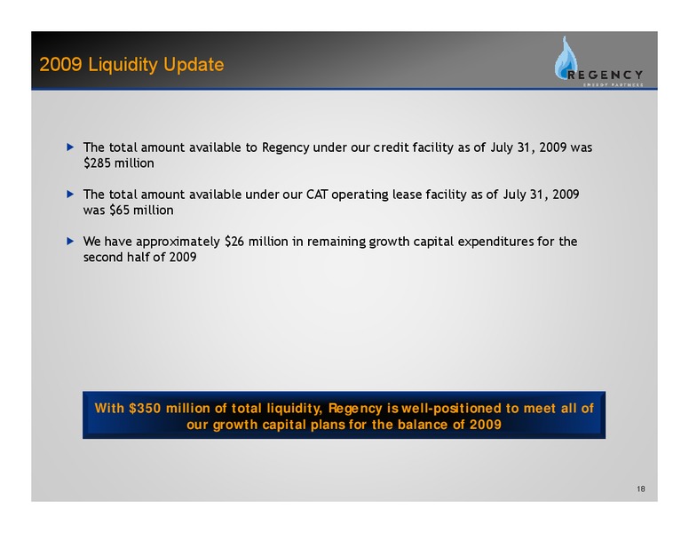 SEPTEMBER 2009 CORPORATE PRESENTATION – Regency Energy Partners Lp – slide 17