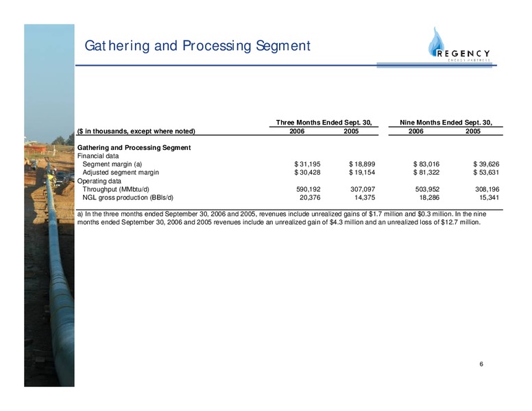 Q3 2006 EARNINGS CALL – Regency Energy Partners Lp – slide 6