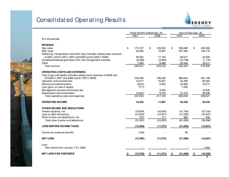 Q3 2007 EARNINGS CALL – Regency Energy Partners Lp – slide 6