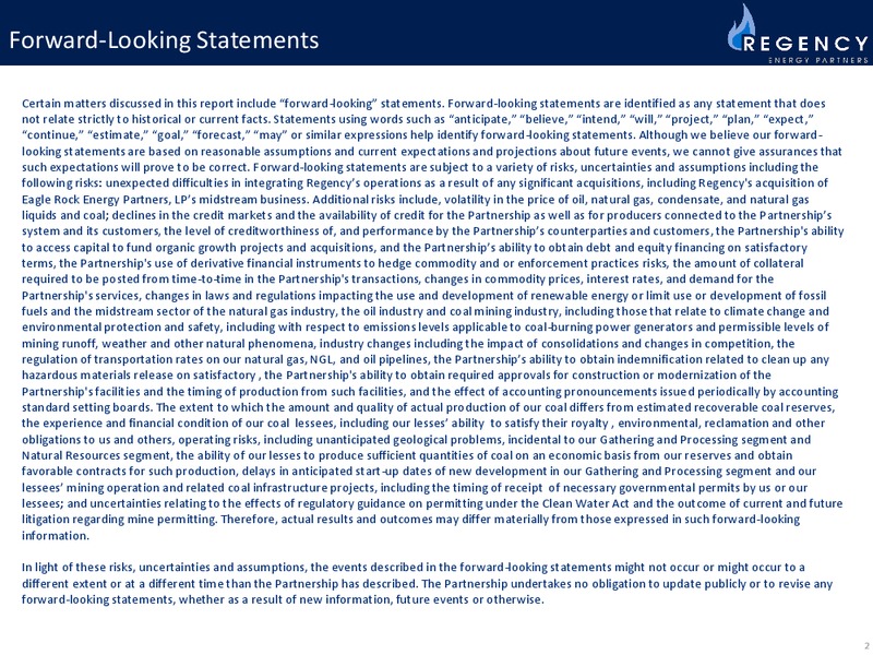 Investor Presentation – Regency Energy Partners Lp – slide 2