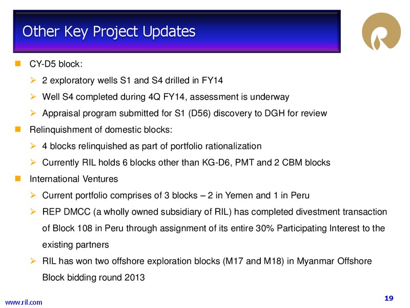 4Q Annual Results FY 2013 14 Financial Results – Reliance Industries Limited – slide 18