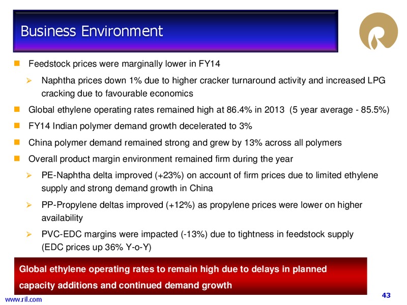 4Q Annual Results FY 2013 14 Financial Results – Reliance Industries Limited – slide 42