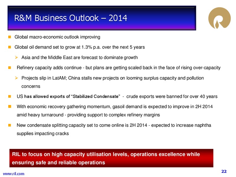1 Q FY 2014 15 FINANCIAL RESULTS – Reliance Industries Limited – slide 21