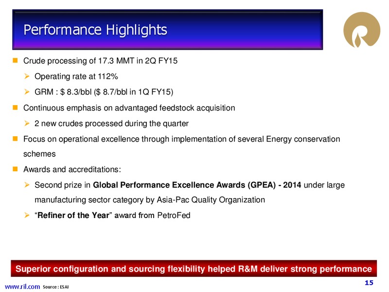 2Q FY 2014 15 Financial Results – Reliance Industries Limited – slide 14