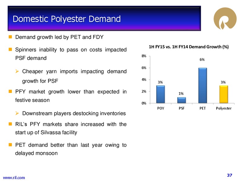 2Q FY 2014 15 FINANCIAL RESULTS – Reliance Industries Limited – slide 36