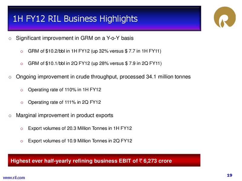 Key Corporate Highlights – Reliance Industries Limited – slide 19