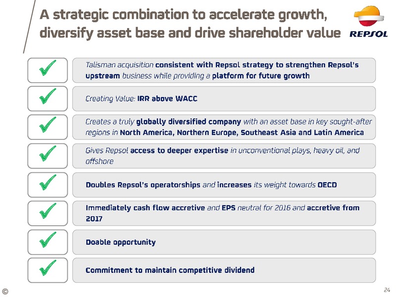 ACQUISITION OF TALISMAN ENERGY – Repsol S.A. – slide 22