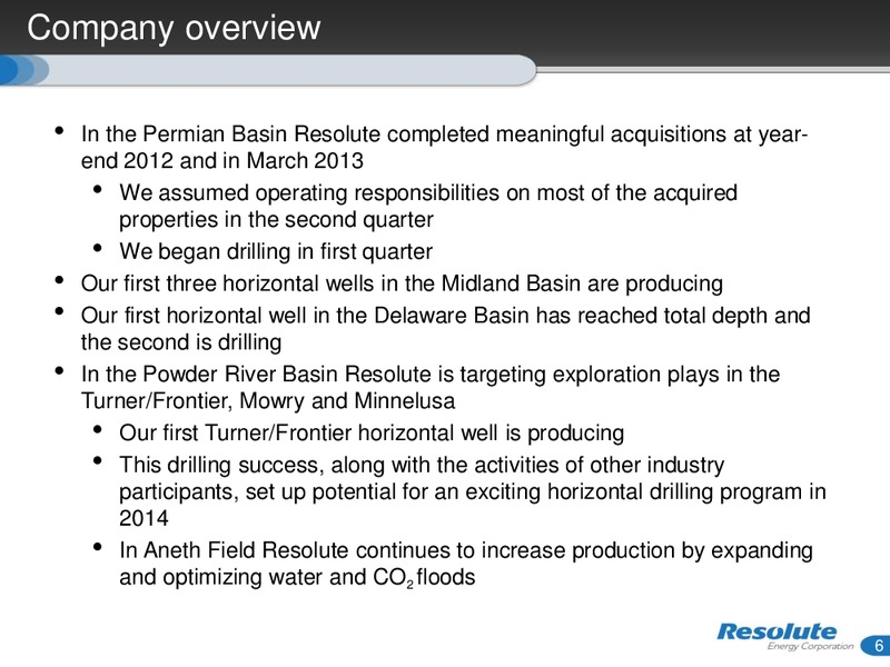 INVESTOR PRESENTATION – Resolute Energy Corp – slide 5