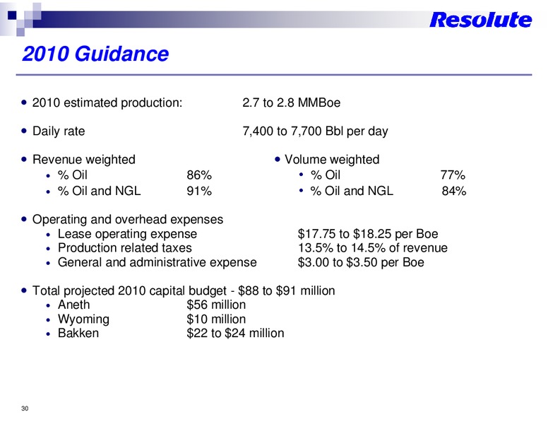 INVESTOR PRESENTATION – Resolute Energy Corp – slide 29