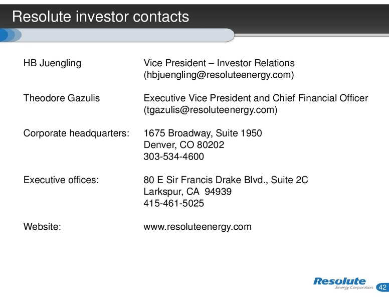 INVESTOR PRESENTATION – Resolute Energy Corp – slide 41