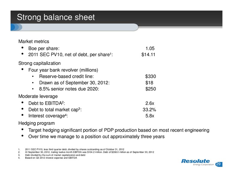 INVESTOR PRESENTATION – Resolute Energy Corp – slide 28