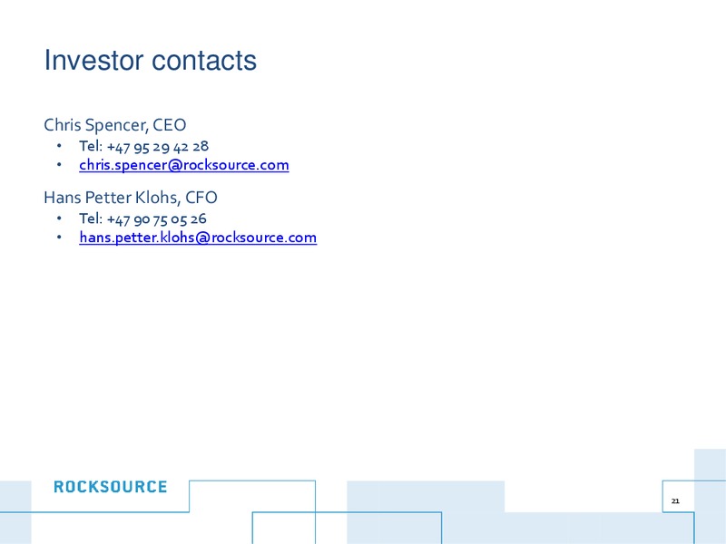 Company Update – Rocksource – slide 20