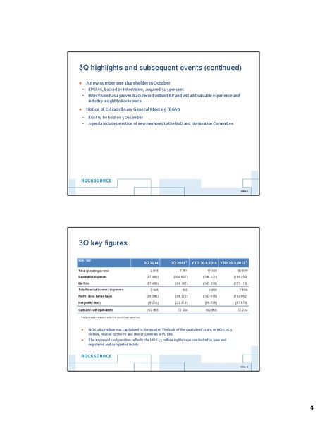 THIRD QUARTER 2014 – Rocksource – slide 4