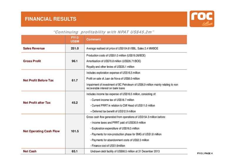 FY2013 Results – Roc Oil – slide 4