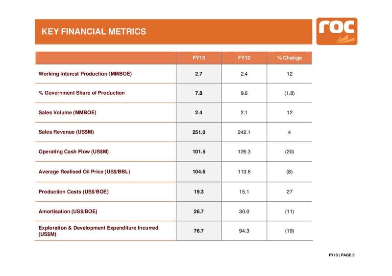 FY2013 Results – Roc Oil – slide 5