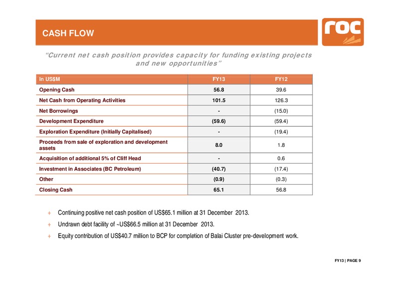 FY2013 Results – Roc Oil – slide 9