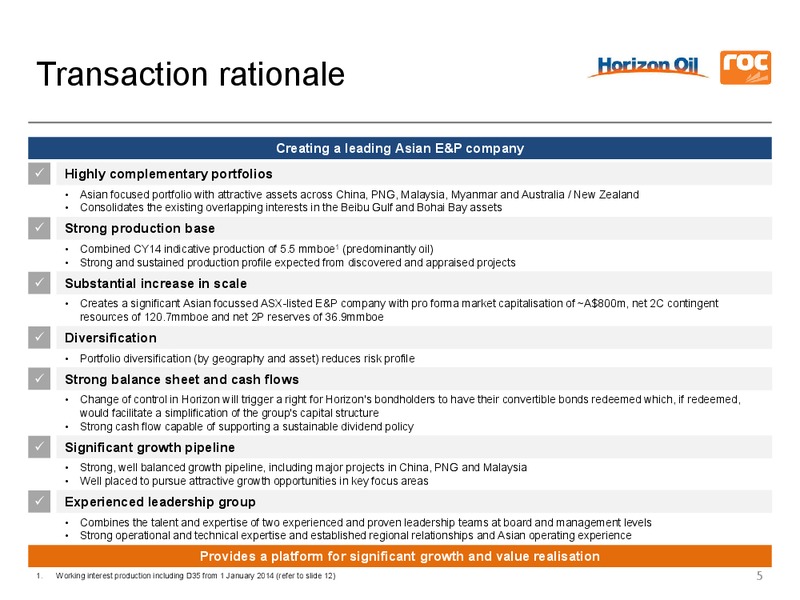 Merger Announcement – Roc Oil – slide 4