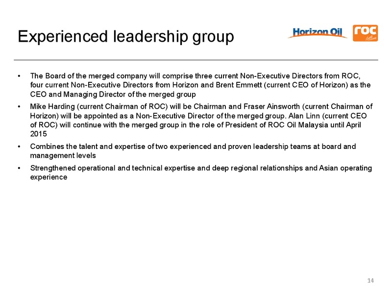 Merger Announcement – Roc Oil – slide 13