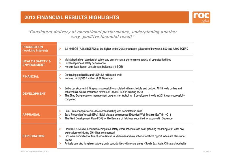 Excellence in Oil and Gas 2014 Conference – Roc Oil – slide 3
