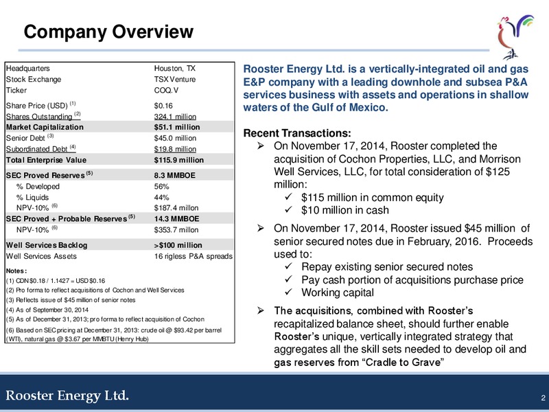 Cowen & Company Ultimate Energy Conference – Rooster Energy Ltd. – slide 2