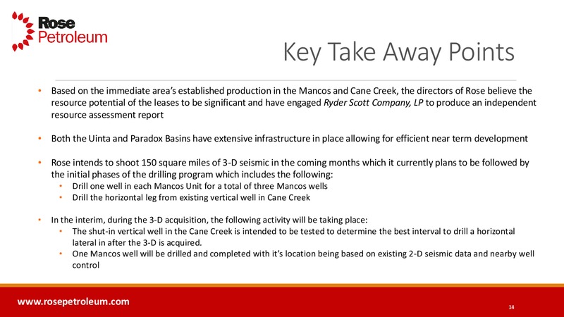 INVESTOR PRESENTATION – Rose Petroleum – slide 13