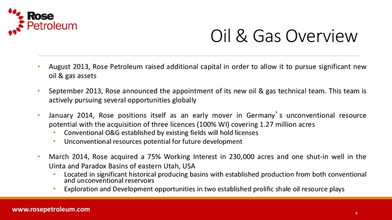 ENERCOM'S THE LONDON OIL & GAS CONFERENCE 6 – Rose Petroleum – slide 3