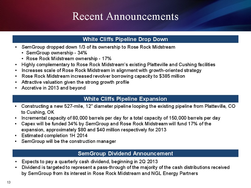 JANUARY 2013 INVESTOR PRESENTATION – Rose Rock Midstream, L.P. – slide 12