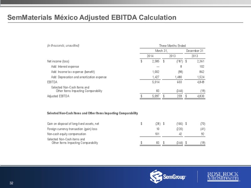 2014 First Quarter Results Earnings Conference Call – Rose Rock Midstream, L.P. – slide 31