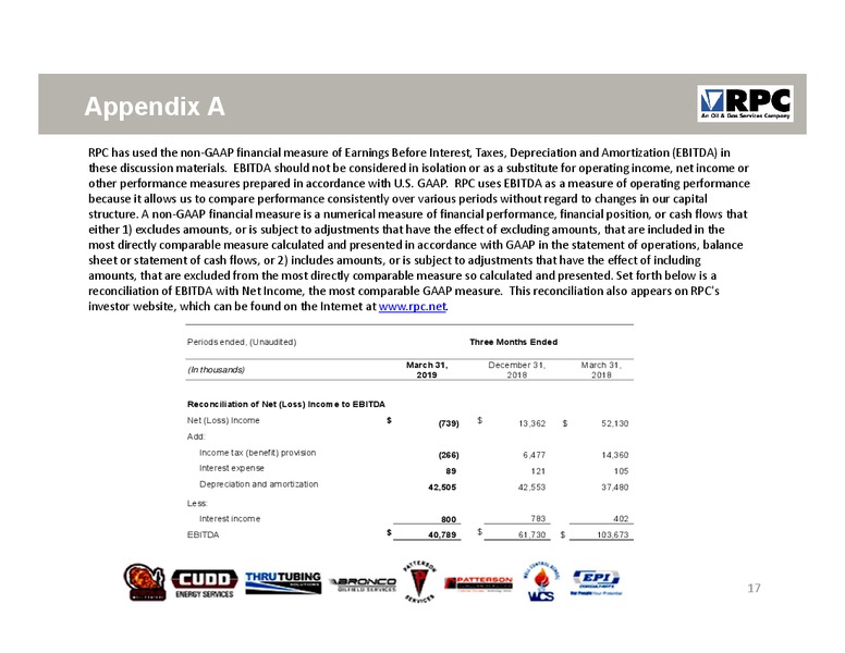 1Q 2019 Earnings Presentation – RPC Inc. – slide 16