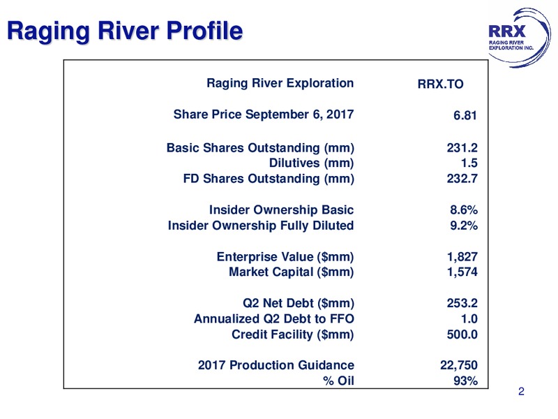 September 2017 Corporate Presentation – Raging River Exploration Inc. – slide 2