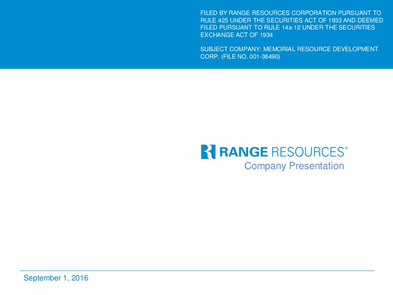 September 2016 Company Presentation – Range Resources Corp – slide 1