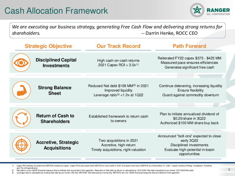 First Quarter 2022 Results – Ranger Oil Corp. – slide 4