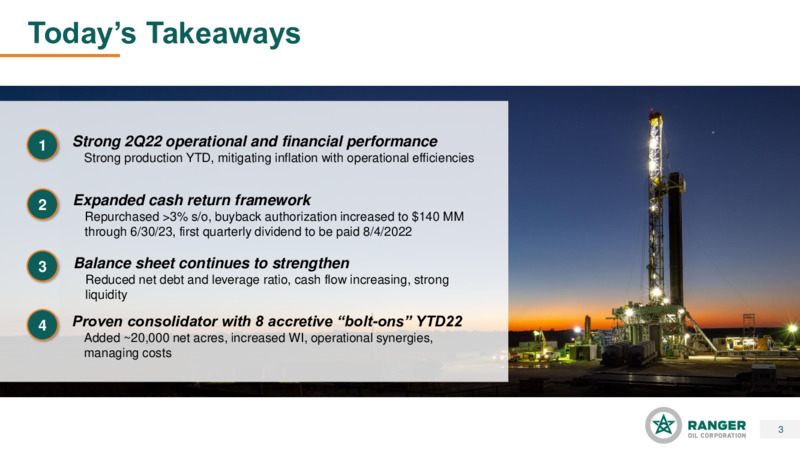 2Q22 Earnings Presentation – Ranger Oil Corp. – slide 2