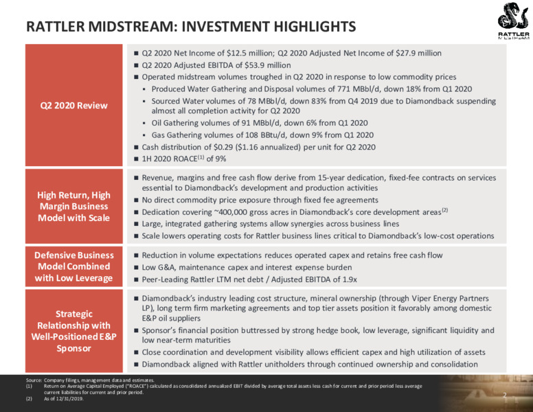 2Q 2020 Earnings Presentation – Rattler Midstream LP – slide 2