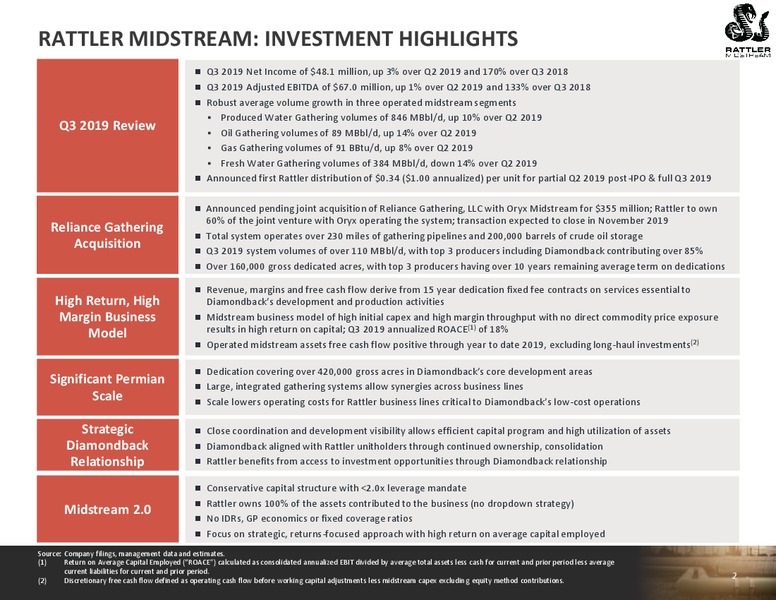 3Q 2019 Earnings Presentation – Rattler Midstream LP – slide 2