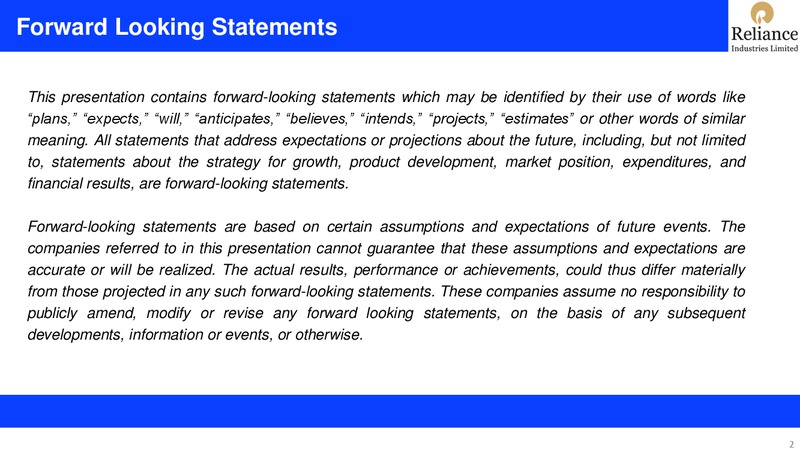 3Q FY 2018 19 Financial Results – Reliance Industries Limited – slide 2