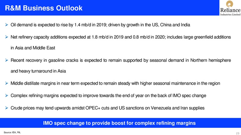 4Q FY 2018 19 Financial Results – Reliance Industries Limited – slide 23