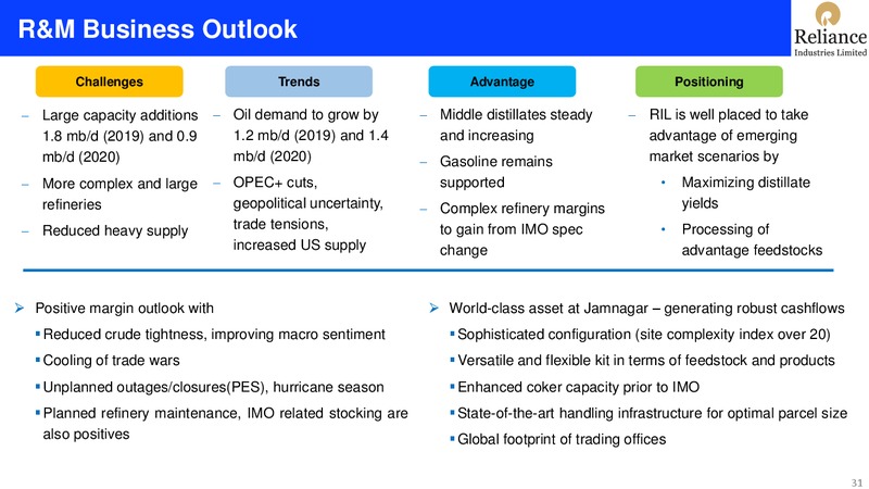 1Q FY 2019 20 Financial Results – Reliance Industries Limited – slide 31