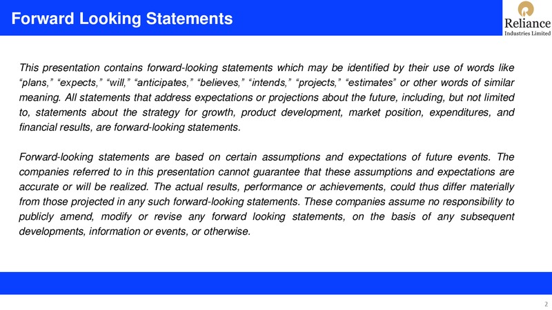 2Q FY 2019 20 Financial Results – Reliance Industries Limited – slide 2