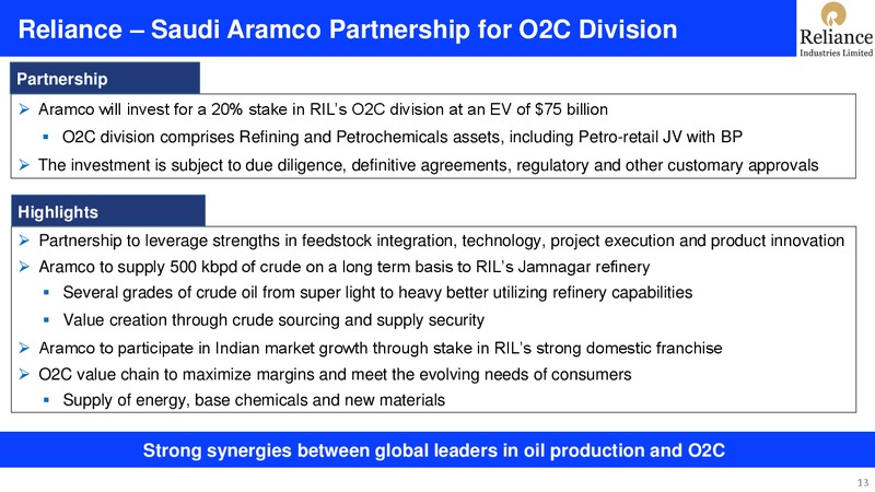 2Q FY 2019 20 Financial Results – Reliance Industries Limited – slide 13