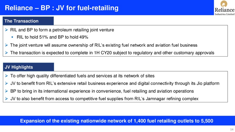 2Q FY 2019 20 Financial Results – Reliance Industries Limited – slide 14