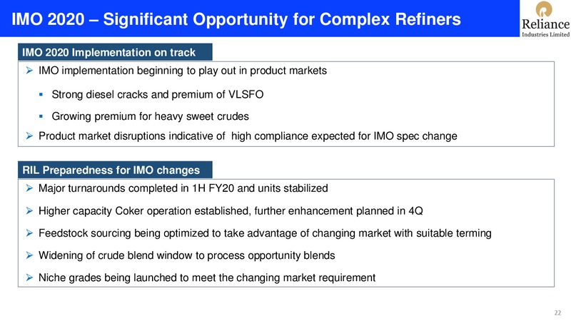 2Q FY 2019 20 Financial Results – Reliance Industries Limited – slide 22